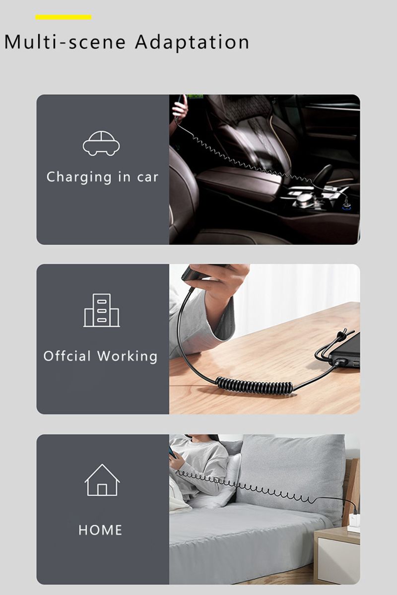 66W 5A Spring Car USB Type C Fast Charging Cable For Xiaomi Realme Samsung Huawei Honor Phone Accessories Charge For iPhone 2.4A