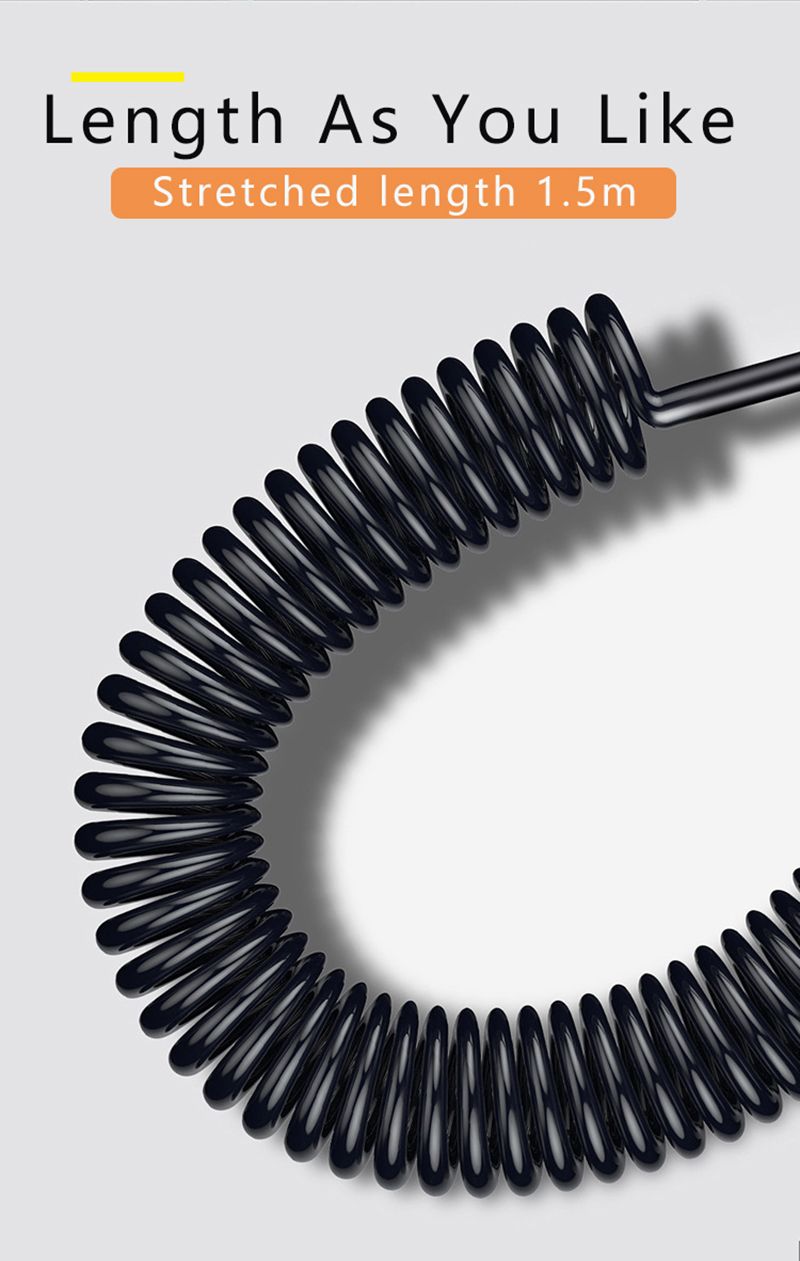 66W 5A Spring Car USB Type C Fast Charging Cable For Xiaomi Realme Samsung Huawei Honor Phone Accessories Charge For iPhone 2.4A