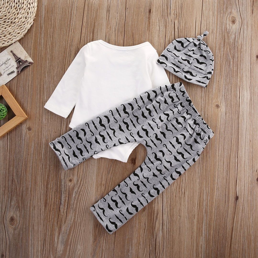 Newborn Infant Baby Boy Cotton Tops Romper+Pants Legging+Hat Outfits Clothes Set（long sleeves）