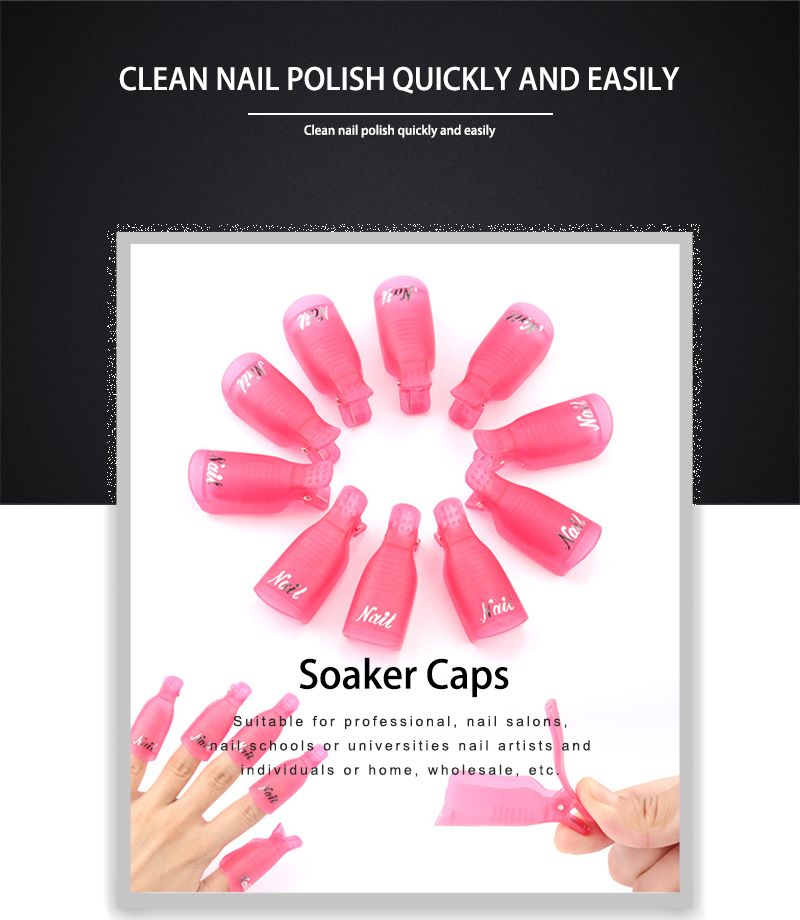 10pcs Plastic Nail Art Soak Off Cap Clips UV Gel Polish Remover Wrap Tool Fluid for Removal of Varnish Manicure Tools &E-1096