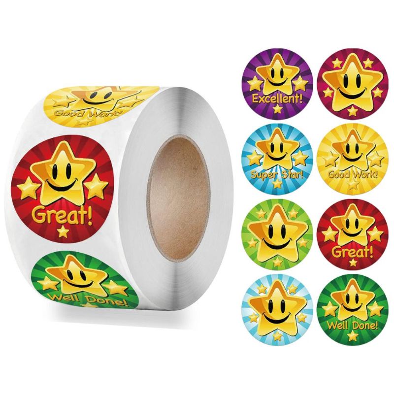 500pcs/1 volumeChildren Reward Stickers Creative School Supplies Reward Cute Star Sticker 2.5cm Circle Kids Toy Stickers C-261