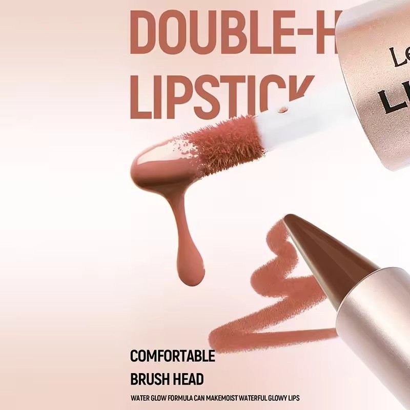 1PC 2in1 Lipstick Lip Gloss Lip Liner Contour Pencil Double Head Mirror Plumping Lip Glaze Crystal Lip Sexy Red Lips Tint Makeup B2-1036