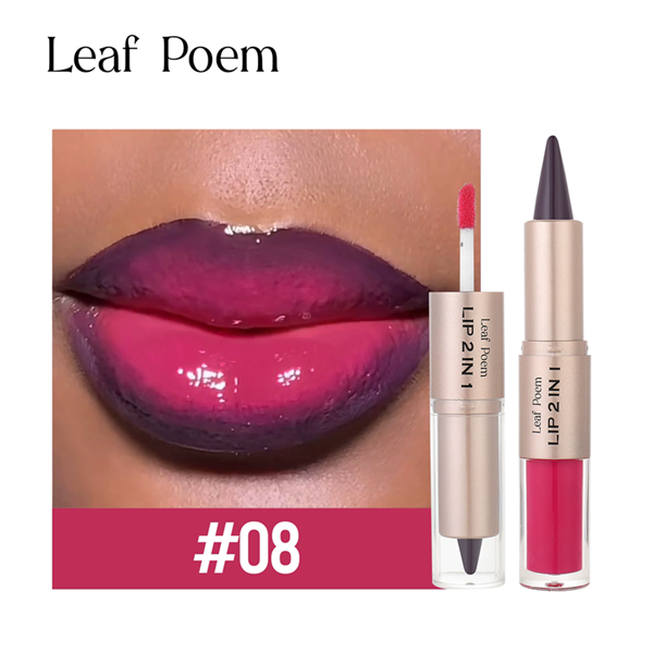 1PC 2in1 Lipstick Lip Gloss Lip Liner Contour Pencil Double Head Mirror Plumping Lip Glaze Crystal Lip Sexy Red Lips Tint Makeup B2-1036