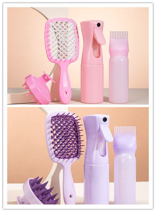 4Pcs Silicone Scalp Massage Comb Detangling Hair Brush Hairdressing Hair Dye Applicator Bottle Spray Bottle Barber Styling Tools
