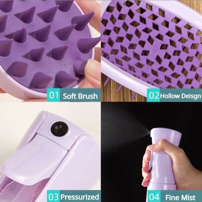 4Pcs Silicone Scalp Massage Comb Detangling Hair Brush Hairdressing Hair Dye Applicator Bottle Spray Bottle Barber Styling Tools
