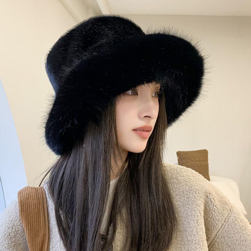 Big Faux Fur Fluffy Bucket Hat for Women Luxury Plush Winter Hat Thicken Snow Oversized Fur Bucket Hat Soft Big Panama Cap