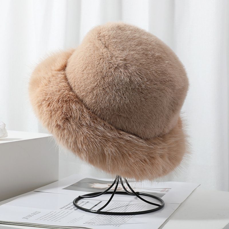 Big Faux Fur Fluffy Bucket Hat for Women Luxury Plush Winter Hat Thicken Snow Oversized Fur Bucket Hat Soft Big Panama Cap