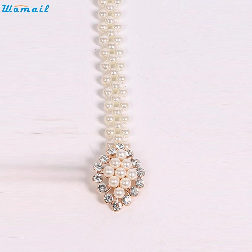 Womail Newly Design Women's Fashoin Elegant Faux Pearl Beads Rhinestone Charms Waist Belt Strap E-10