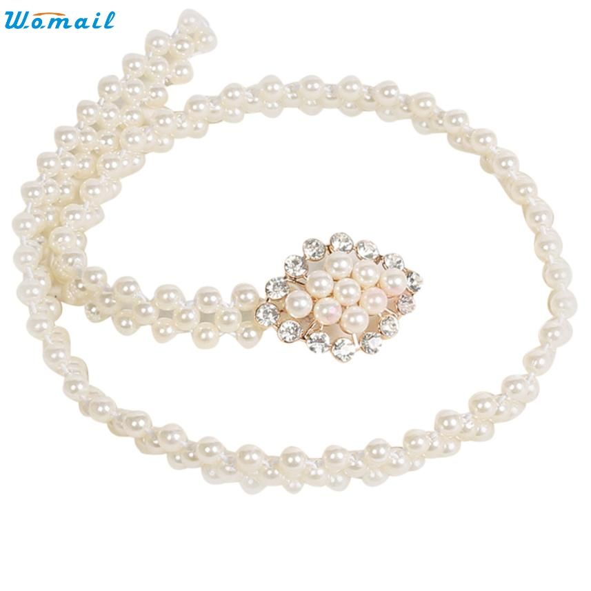 Womail Newly Design Women's Fashoin Elegant Faux Pearl Beads Rhinestone Charms Waist Belt Strap E-10