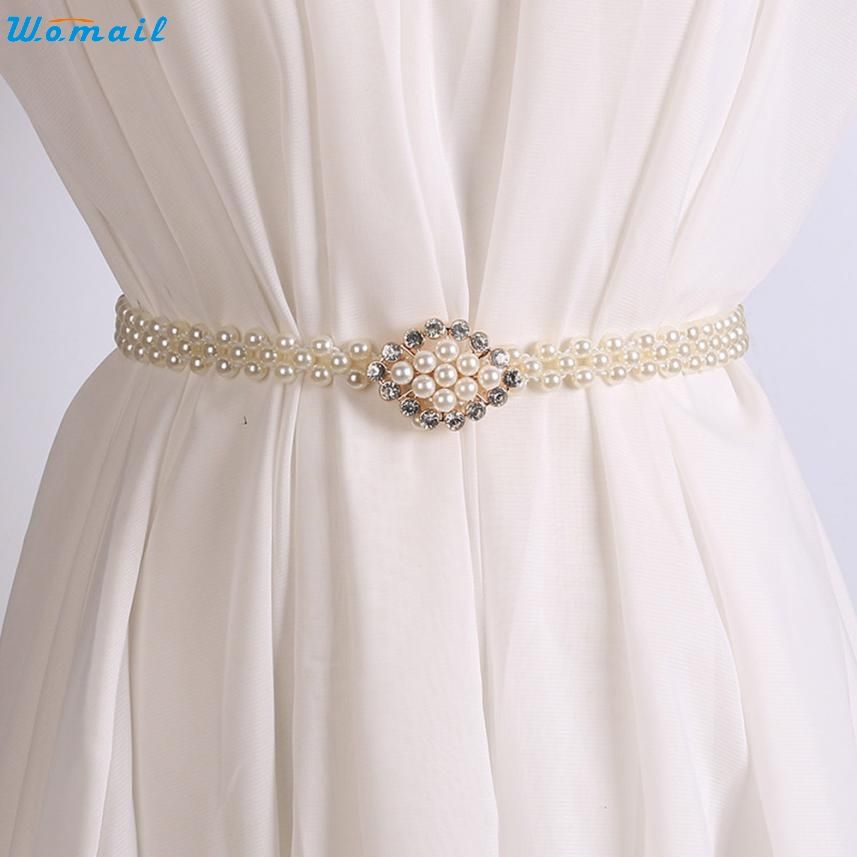 Womail Newly Design Women's Fashoin Elegant Faux Pearl Beads Rhinestone Charms Waist Belt Strap E-10