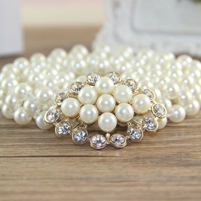 Womail Newly Design Women's Fashoin Elegant Faux Pearl Beads Rhinestone Charms Waist Belt Strap E-10