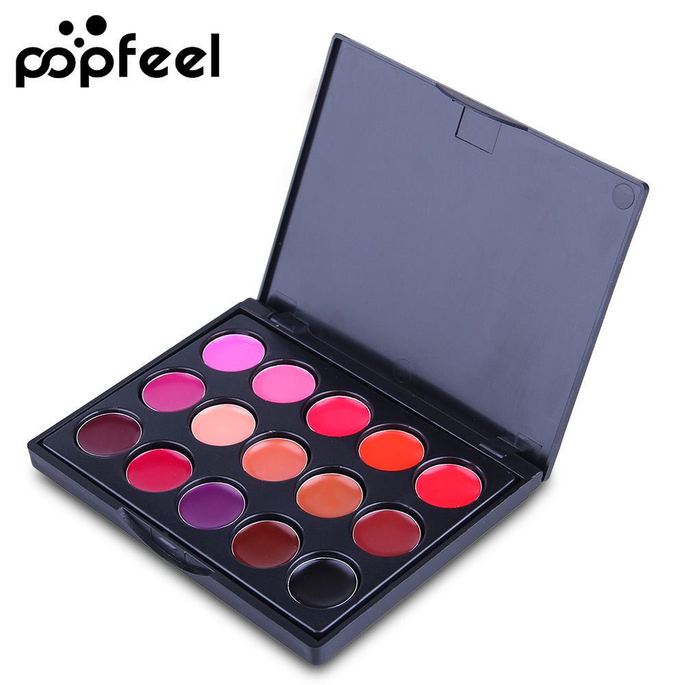 Popfeel Lipsticks Palette Waterproof Long Lasting Pigment Gothic Style Black Purple 15 Color Lip Makeup Palette B2-436