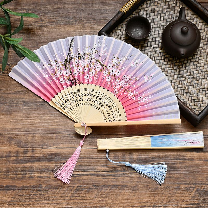 Retro Silk Style Folding Fan Chinese Japanese Art Craft Gift Home Decoration Ornament Dancing Fan Hand