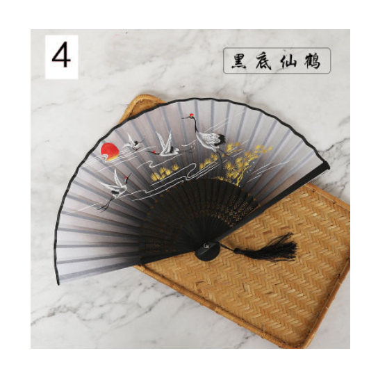 Retro Silk Style Folding Fan Chinese Japanese Art Craft Gift Home Decoration Ornament Dancing Fan Hand