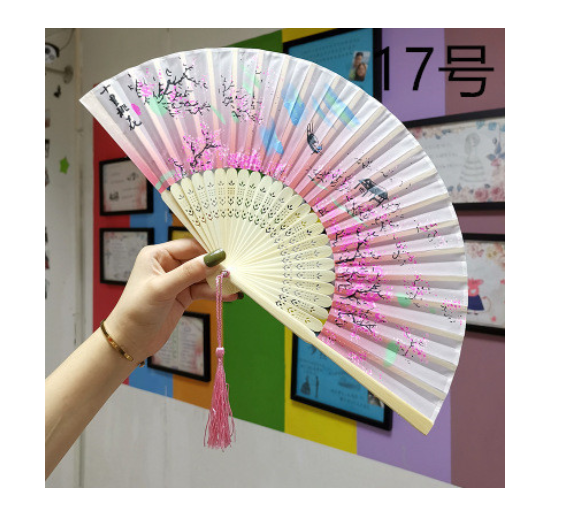 Retro Silk Style Folding Fan Chinese Japanese Art Craft Gift Home Decoration Ornament Dancing Fan Hand