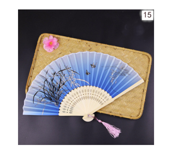 Retro Silk Style Folding Fan Chinese Japanese Art Craft Gift Home Decoration Ornament Dancing Fan Hand