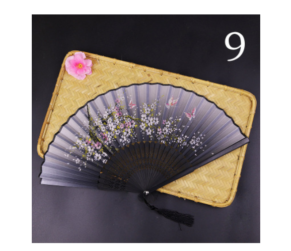 Retro Silk Style Folding Fan Chinese Japanese Art Craft Gift Home Decoration Ornament Dancing Fan Hand