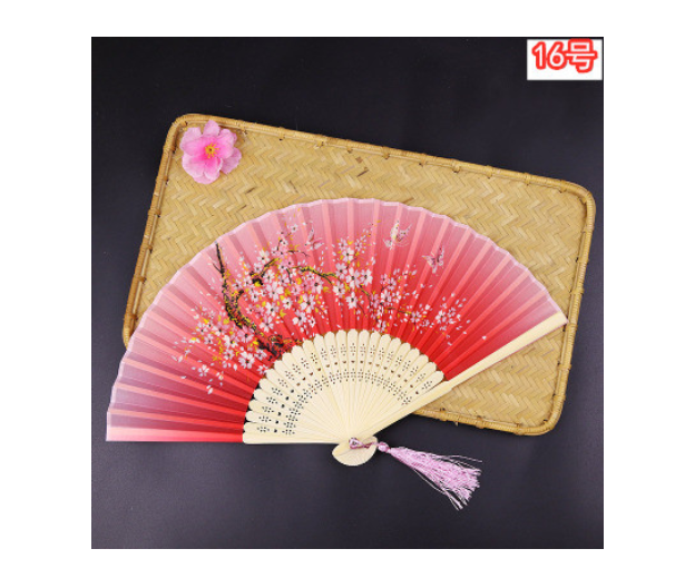 Retro Silk Style Folding Fan Chinese Japanese Art Craft Gift Home Decoration Ornament Dancing Fan Hand
