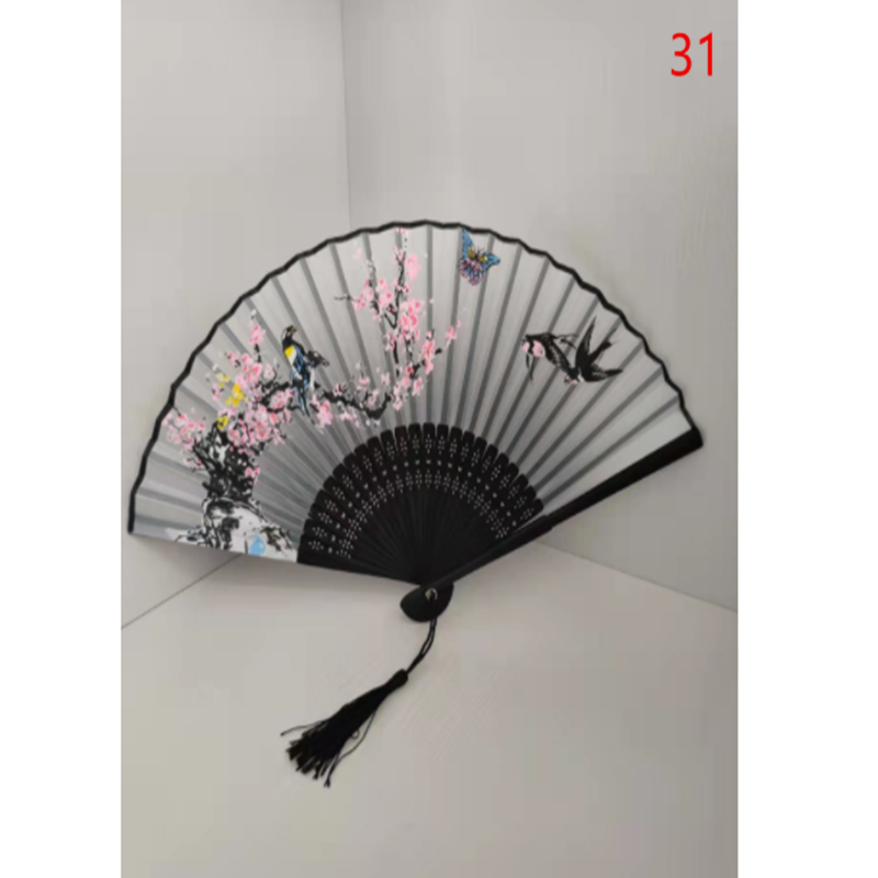 Retro Silk Style Folding Fan Chinese Japanese Art Craft Gift Home Decoration Ornament Dancing Fan Hand