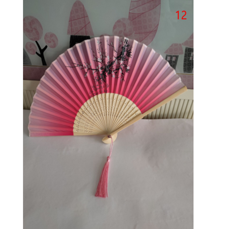 Retro Silk Style Folding Fan Chinese Japanese Art Craft Gift Home Decoration Ornament Dancing Fan Hand