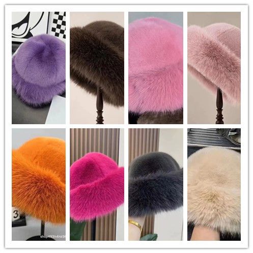 New Fluffy Fur Bucket Hat For Women Plush Fisherman Hat Warm Women's Winter Hat Thicken Cold Snowy Day Panama Cap Chrismas Gifts