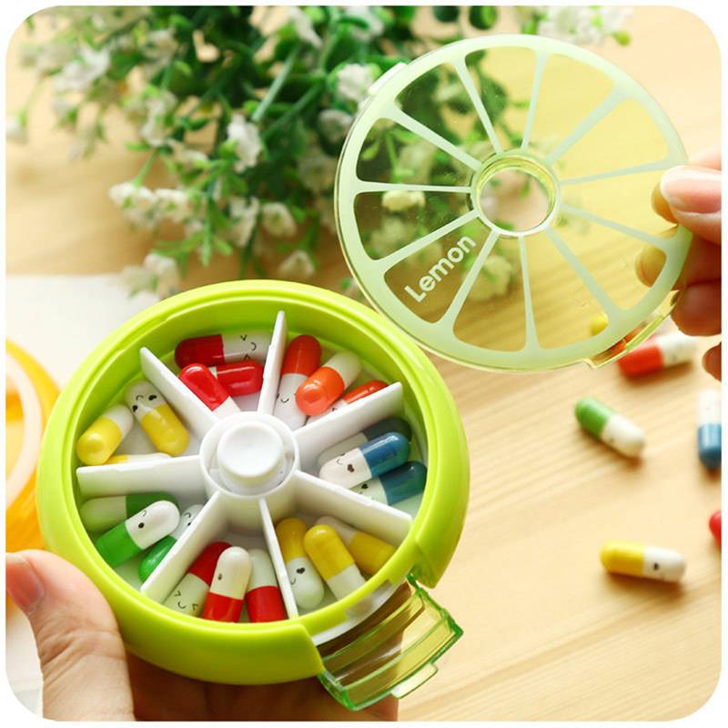 1 PC Outdoor Travel Pill Portable 7 Day Rotating Pill Case Medicine Box Pill Dispenser Vitamin Holder Round Candy Storage Cases T-76-9