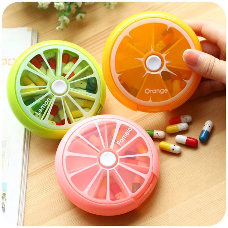 1 PC Outdoor Travel Pill Portable 7 Day Rotating Pill Case Medicine Box Pill Dispenser Vitamin Holder Round Candy Storage Cases T-76-9