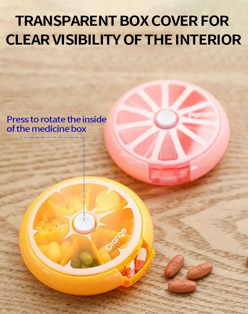 1 PC Outdoor Travel Pill Portable 7 Day Rotating Pill Case Medicine Box Pill Dispenser Vitamin Holder Round Candy Storage Cases T-76-9