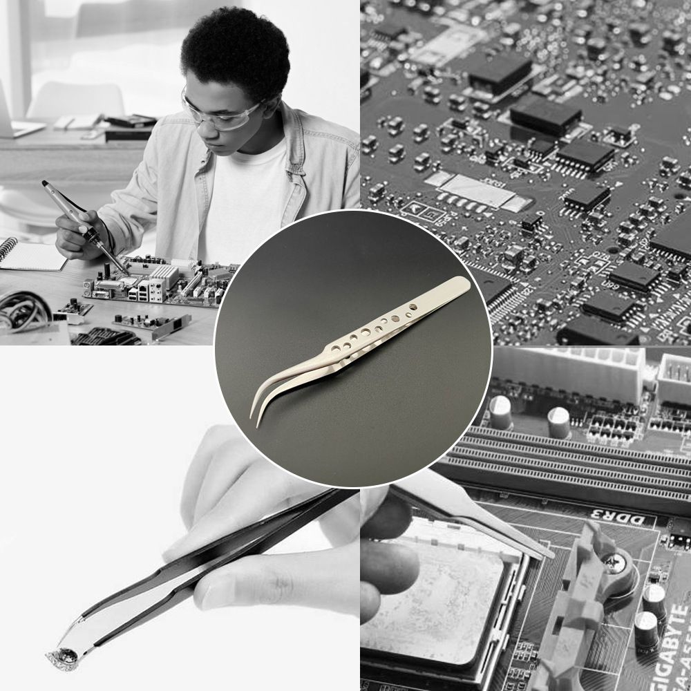 Electronics Industrial Tweezers Anti-static Curved Straight Tip Precision Stainless Forceps Phone Repair Hand Tools Sets B2-744