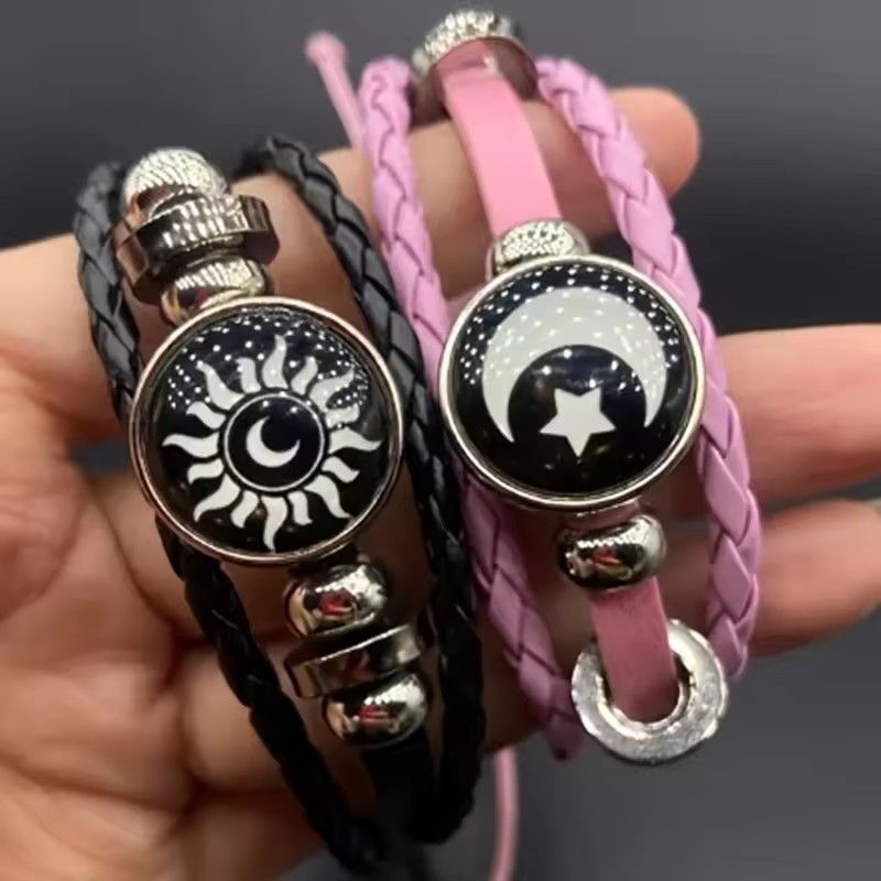 1PC   2025 New Sun and Moon Couple Bracelet with Night Light Black Weaving Romantic Bracelet Friend Birthday GiftA-2156