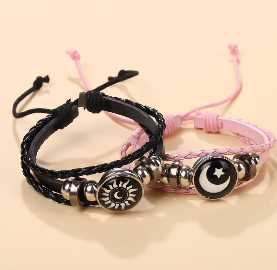 1PC   2025 New Sun and Moon Couple Bracelet with Night Light Black Weaving Romantic Bracelet Friend Birthday GiftA-2156