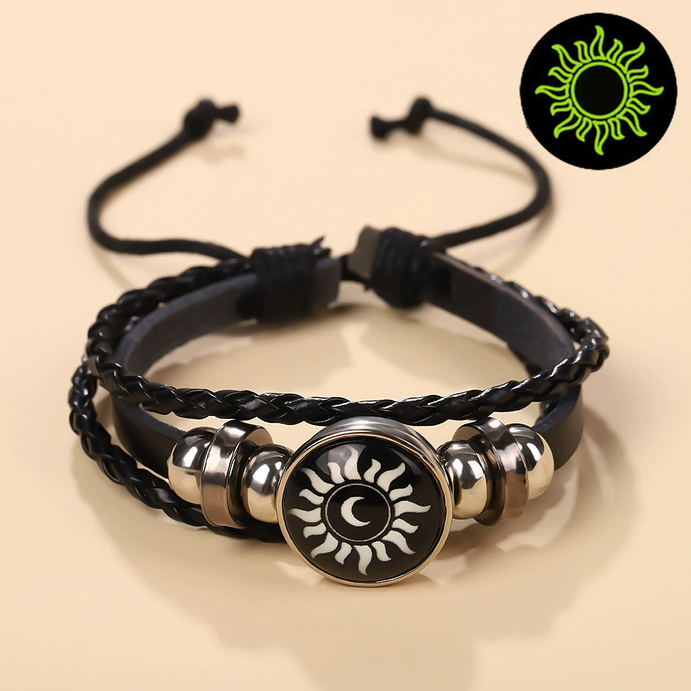 1PC   2025 New Sun and Moon Couple Bracelet with Night Light Black Weaving Romantic Bracelet Friend Birthday GiftA-2156