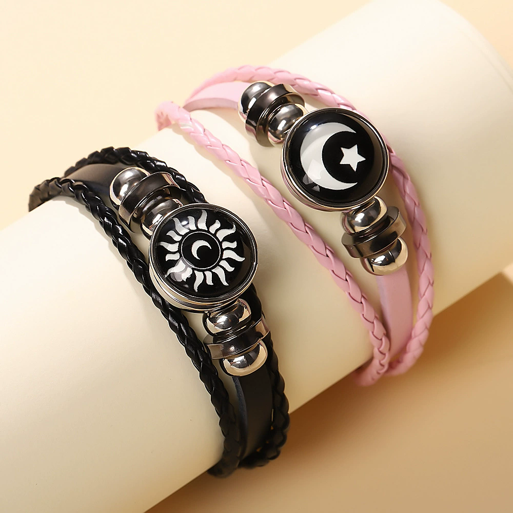 1PC   2025 New Sun and Moon Couple Bracelet with Night Light Black Weaving Romantic Bracelet Friend Birthday GiftA-2156