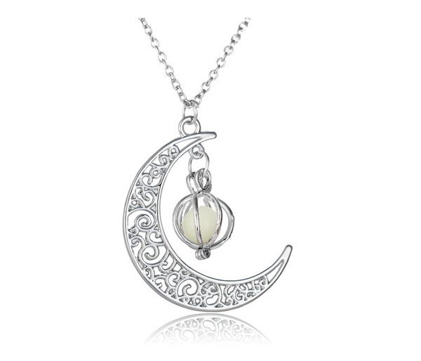 Fashion Silver Charm Luminous Pendant Necklace Ladies Moon Glow Stone Necklace Christmas Necklace Jewelry GiftA-1591