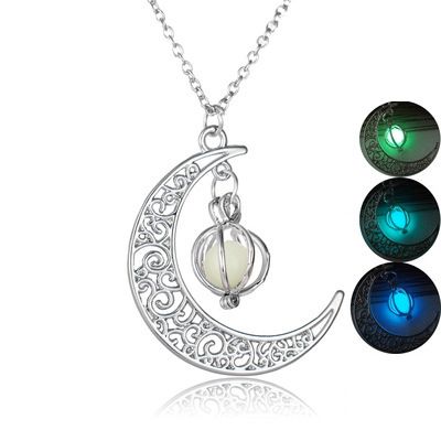 Fashion Silver Charm Luminous Pendant Necklace Ladies Moon Glow Stone Necklace Christmas Necklace Jewelry GiftA-1591