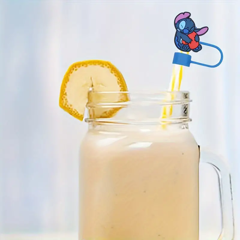 5pcs Whimsical Silicone Straw Toppers with Random Stitch Charms - Compatible with Stanley Tumbler CupsC-541