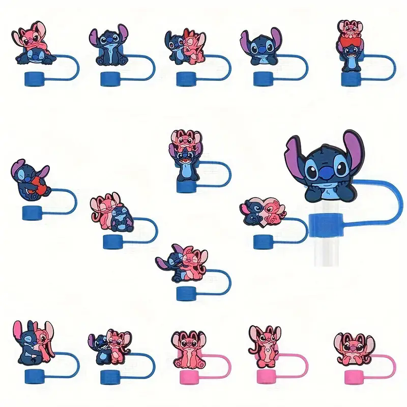 5pcs Whimsical Silicone Straw Toppers with Random Stitch Charms - Compatible with Stanley Tumbler CupsC-541