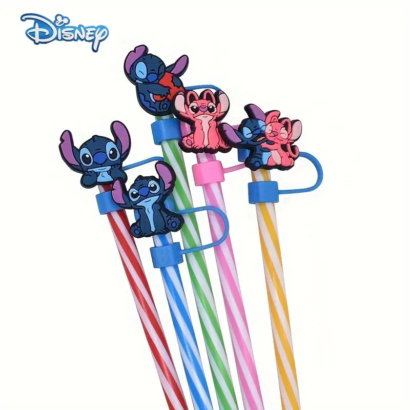 5pcs Whimsical Silicone Straw Toppers with Random Stitch Charms - Compatible with Stanley Tumbler CupsC-541