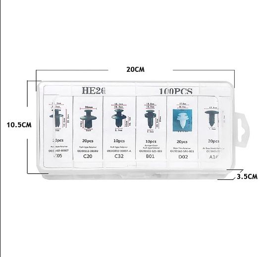 6 Size 100pcs Auto Fastener Car Clips Mixed Body Push Retainer Pin Rivet Bumper Door Trim Panel Retainer Fastener Kit E-1129