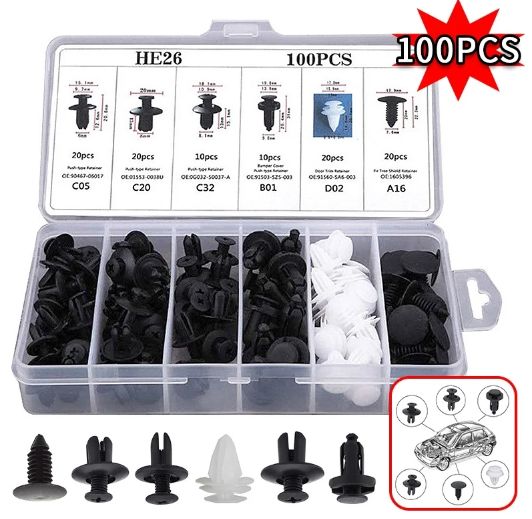 6 Size 100pcs Auto Fastener Car Clips Mixed Body Push Retainer Pin Rivet Bumper Door Trim Panel Retainer Fastener Kit E-1129