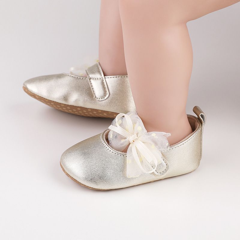 1Pair Newborn Baby Flats Princess Flower Girls Shoes PU Leather Non-Slip Adorable Wedding Party Toddler Shoes 0-18 Months
