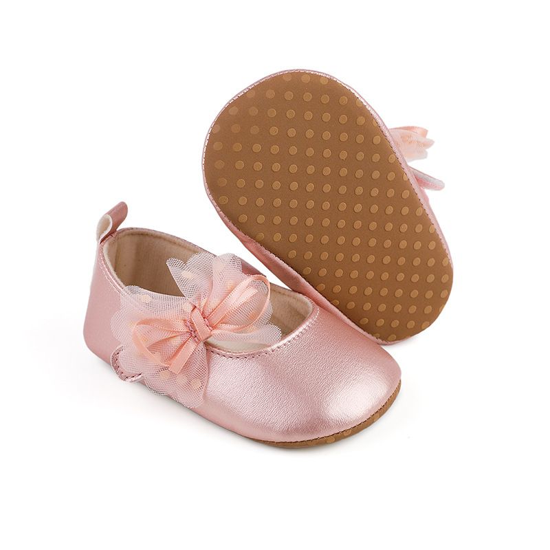 1Pair Newborn Baby Flats Princess Flower Girls Shoes PU Leather Non-Slip Adorable Wedding Party Toddler Shoes 0-18 Months