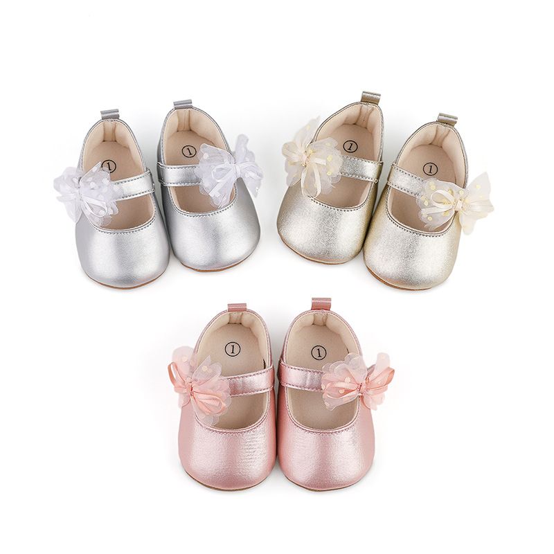 1Pair Newborn Baby Flats Princess Flower Girls Shoes PU Leather Non-Slip Adorable Wedding Party Toddler Shoes 0-18 Months