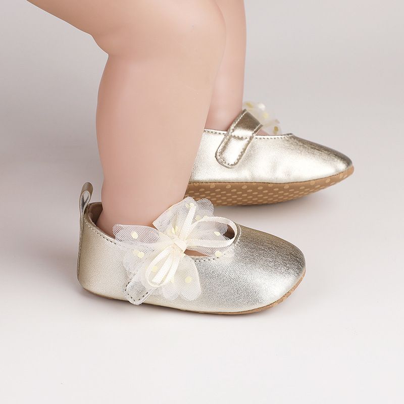 1Pair Newborn Baby Flats Princess Flower Girls Shoes PU Leather Non-Slip Adorable Wedding Party Toddler Shoes 0-18 Months
