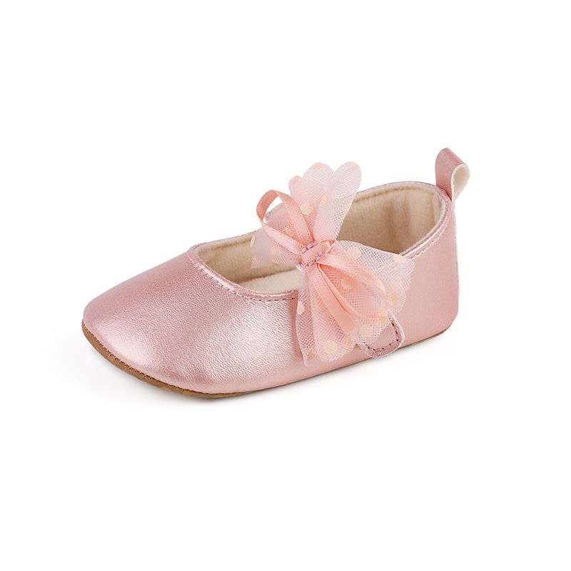 1Pair Newborn Baby Flats Princess Flower Girls Shoes PU Leather Non-Slip Adorable Wedding Party Toddler Shoes 0-18 Months