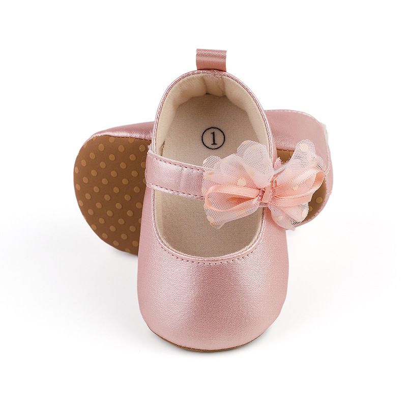 1Pair Newborn Baby Flats Princess Flower Girls Shoes PU Leather Non-Slip Adorable Wedding Party Toddler Shoes 0-18 Months