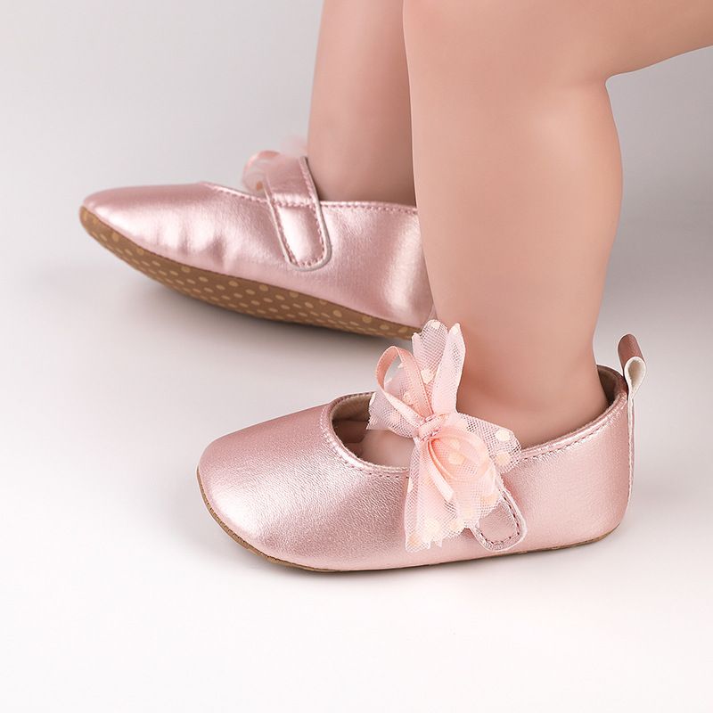 1Pair Newborn Baby Flats Princess Flower Girls Shoes PU Leather Non-Slip Adorable Wedding Party Toddler Shoes 0-18 Months