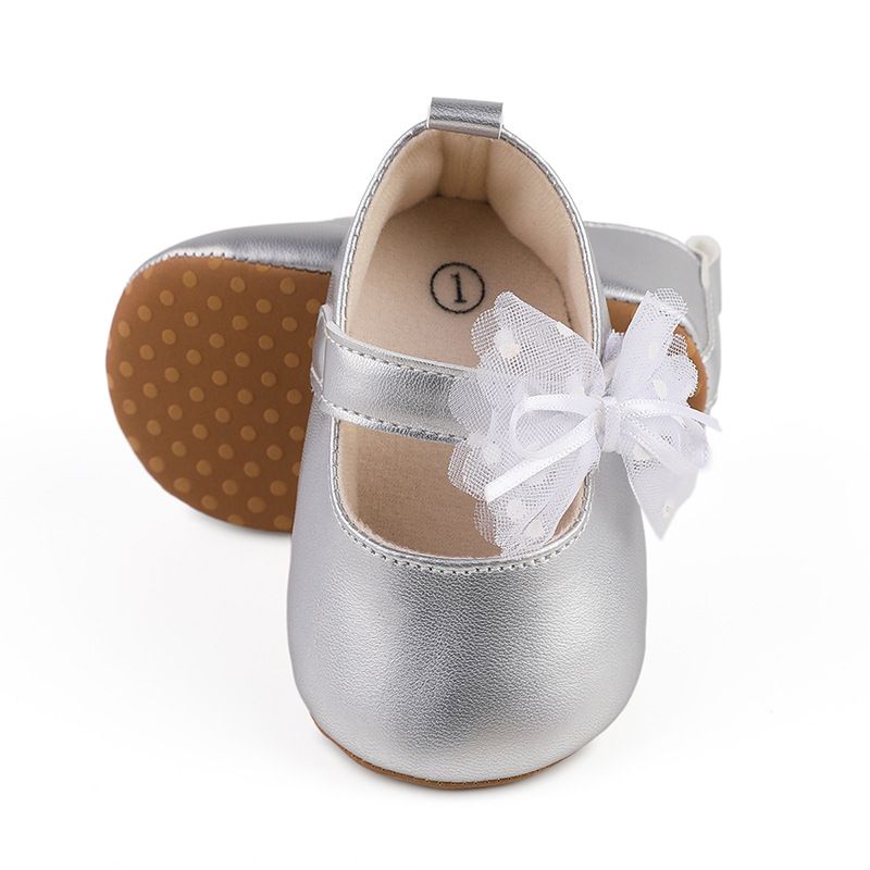 1Pair Newborn Baby Flats Princess Flower Girls Shoes PU Leather Non-Slip Adorable Wedding Party Toddler Shoes 0-18 Months