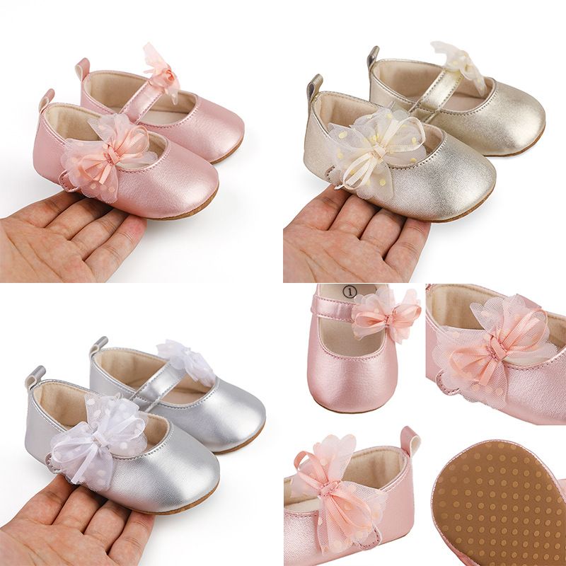 1Pair Newborn Baby Flats Princess Flower Girls Shoes PU Leather Non-Slip Adorable Wedding Party Toddler Shoes 0-18 Months