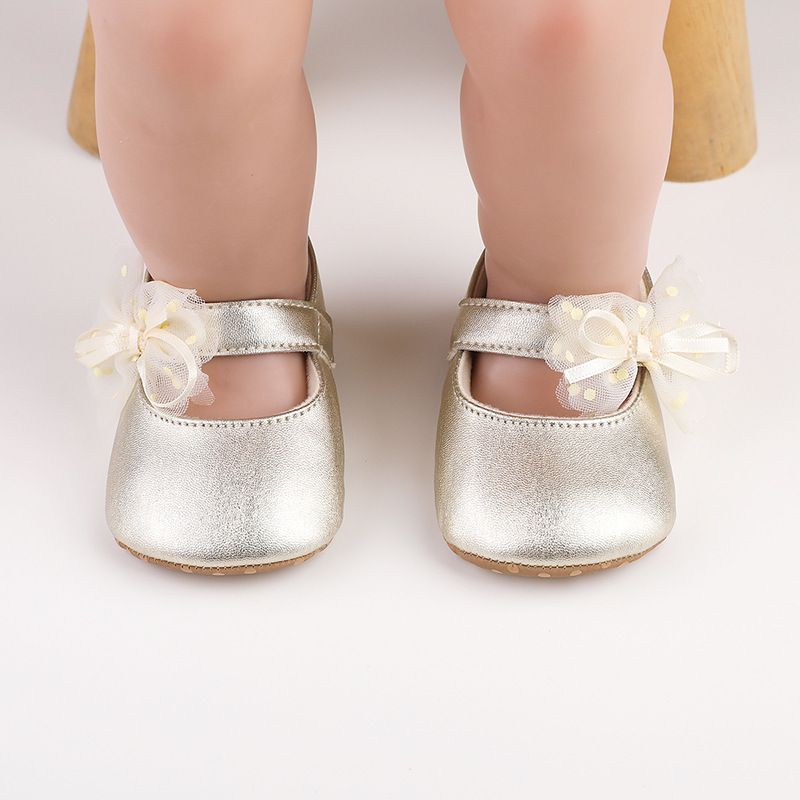 1Pair Newborn Baby Flats Princess Flower Girls Shoes PU Leather Non-Slip Adorable Wedding Party Toddler Shoes 0-18 Months